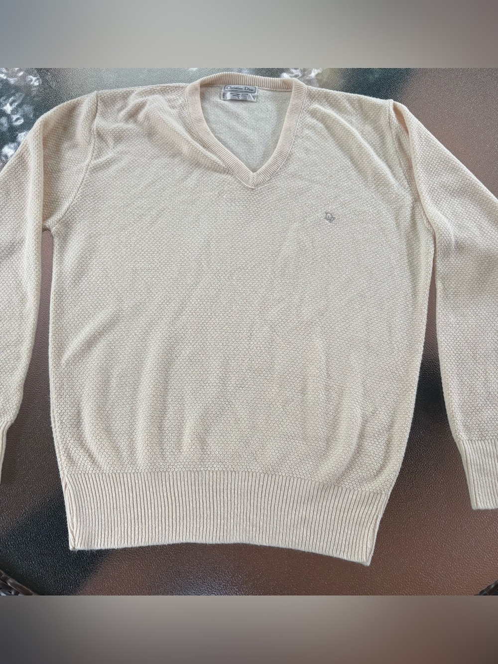 Christian Dior Men's Sweater Vtg 80s 90s  V-Neck Acrylic Preppy Old Money Ivory